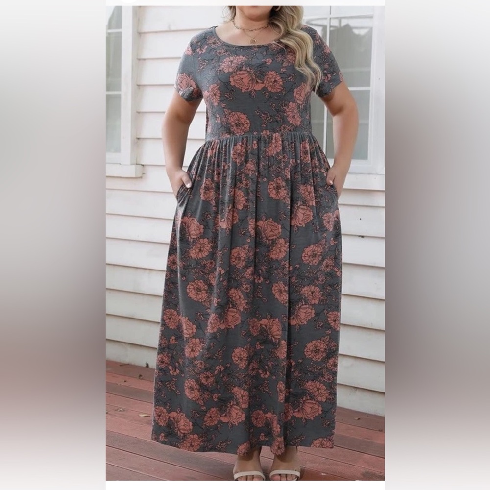 Nemidor Grey Floral Maxi Dress